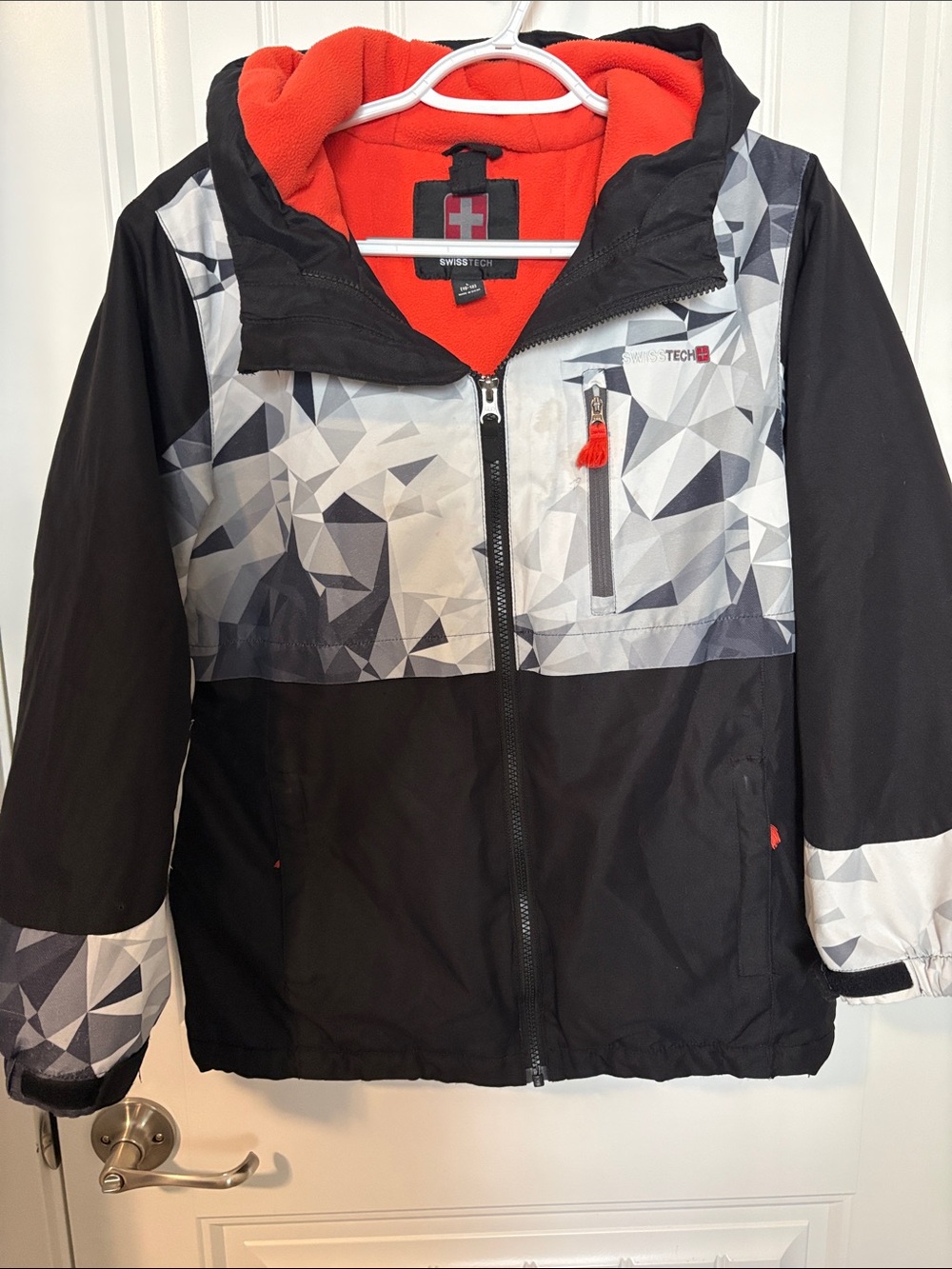 SwissTech Boys L 10-12 Winter Ski Jacket Geometric Fleece Lined Hooded